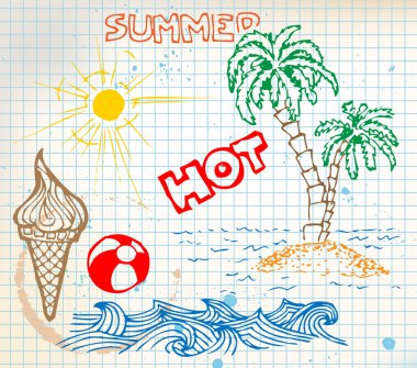 Summer doodle elements vector