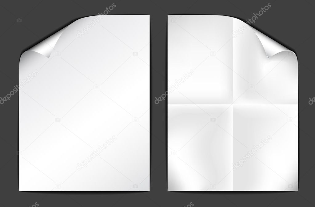 Two sheets of white paper on dark background