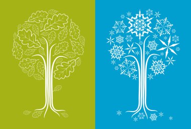 vector oak tree in different seasons clipart