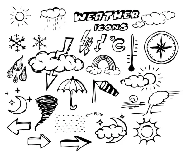 Ensemble d'icônes de dessin à la main météo — Image vectorielle