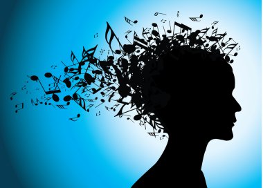 Musical woman portrait silhouette with notes clipart