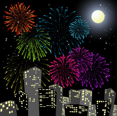 Fireworks in the centre of the city clipart