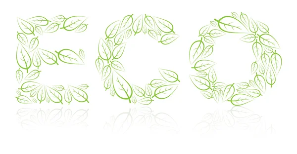 Letras ecológicas hechas de hojas verdes — Vector de stock