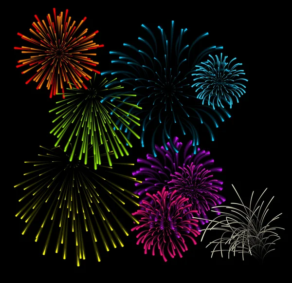 Set of fireworks vector illustrations — Stock Vector