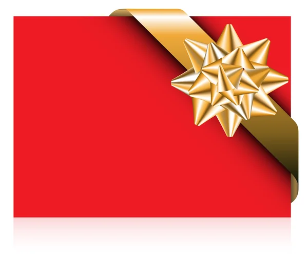 Cartão vermelho com arco dourado — Vetor de Stock