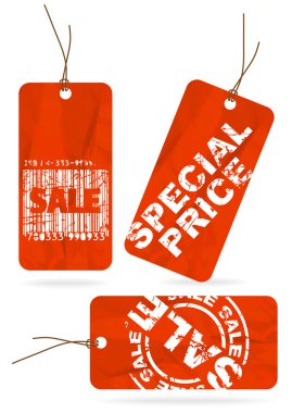 Set of red crumpled sale paper tags clipart