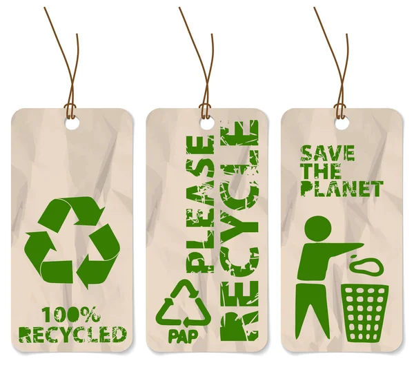 Grunge tags voor recycling — Stockvector