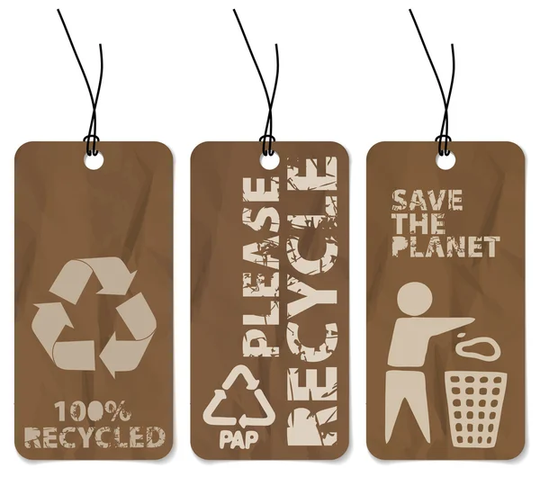 Zestaw trzech recyklingu tagów grunge — Wektor stockowy