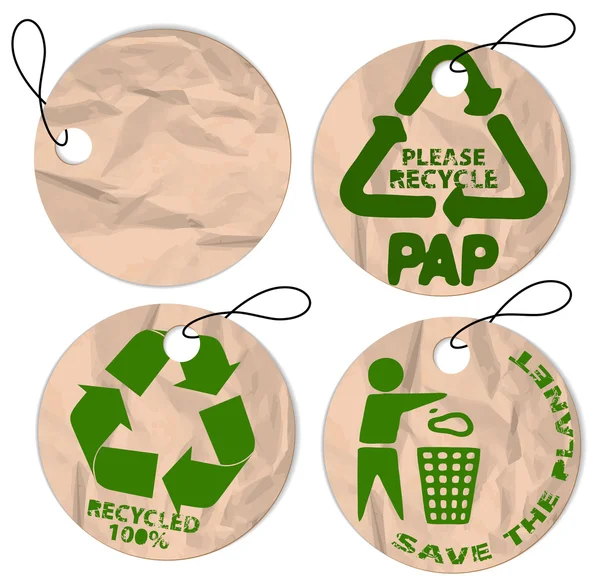 Grunge paper tags for recycling — Stock Vector