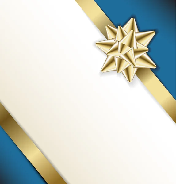 Lazo dorado sobre una cinta con fondo blanco y azul — Vector de stock