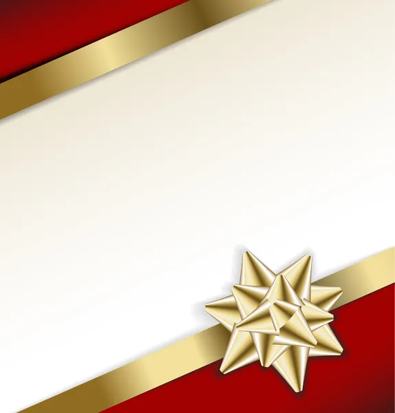 Arco dourado em uma fita com fundo branco e vermelho — Vetor de Stock