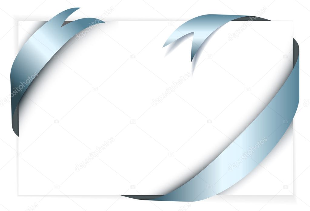Blue metal vector ribbon around blank white paper