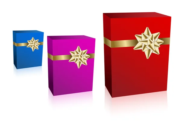 Drei Geschenkboxen mit goldener Schleife — Stockvektor