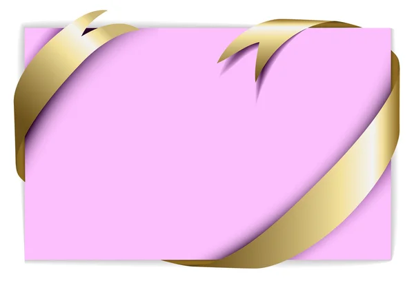 Cinta dorada alrededor del papel rosa en blanco — Vector de stock