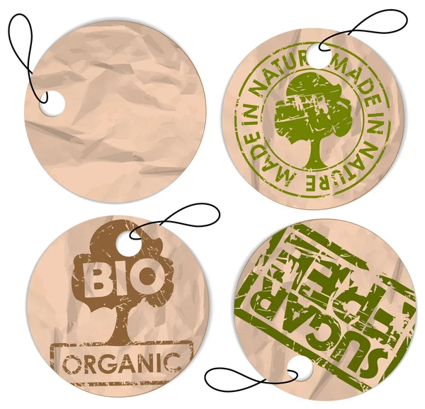 Ensemble de grunge tags ronds pour aliments biologiques — Image vectorielle