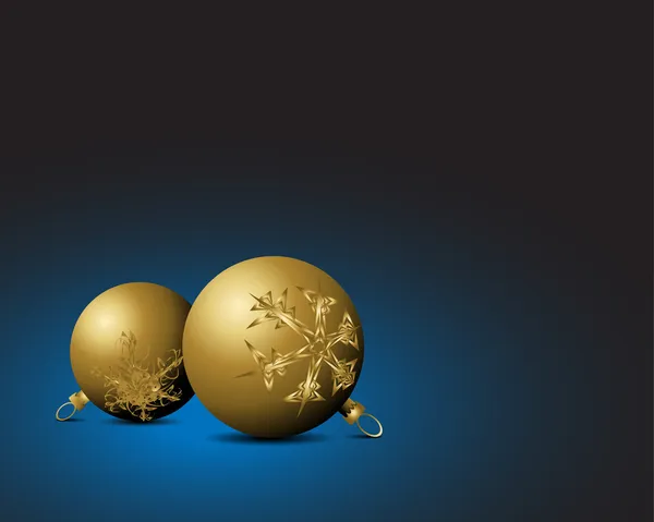 Kerstkaart - gouden bollen met sneeuwvlokken versieringen — Stockvector