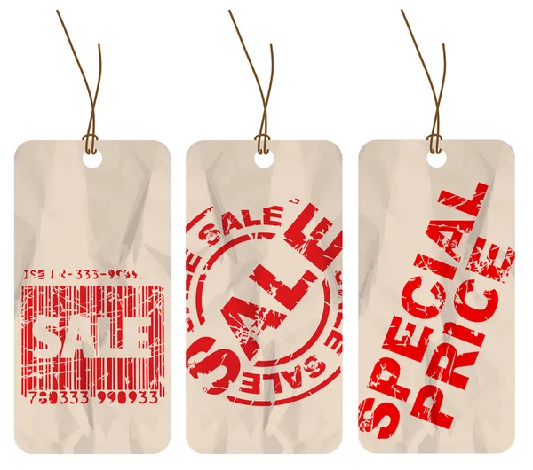 Set of sale crumpled paper tags — Stock Vector