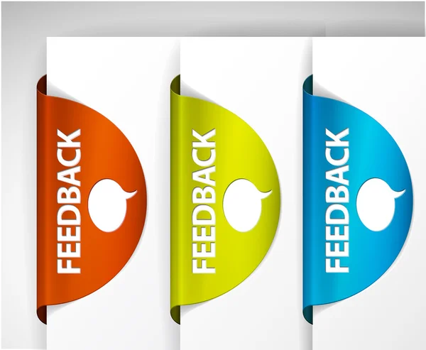 Etichette di feedback, condivisione e contatto vettoriali — Vettoriale Stock