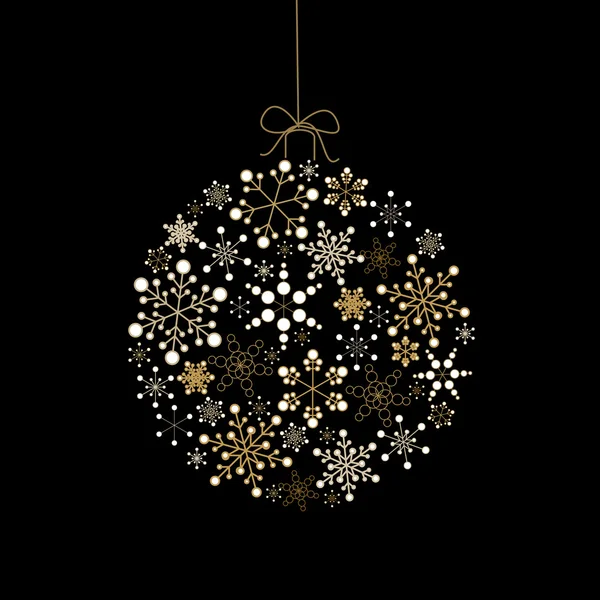 Kerstmis bal gemaakt van gouden sneeuwvlokken — Stockvector
