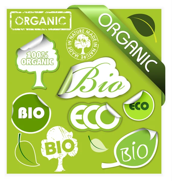 Conjunto de bio, eco, elementos orgânicos — Vetor de Stock