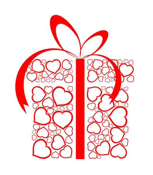 Stilize sevgi hediye kutu kırmızı kalpler yapılan — Stok Vektör