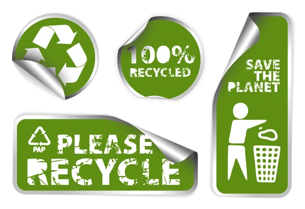 Set of green recycle labels — Stock Vector