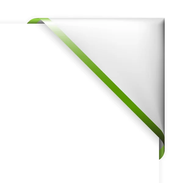 Witte hoek lint met groene rand — Stockvector