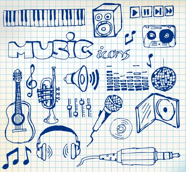 Conjunto de ícones desenhados à mão de música — Vetor de Stock