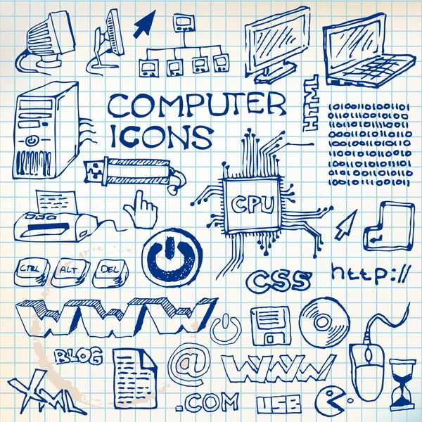 Set of hand-drawn computer icons — Stock Vector