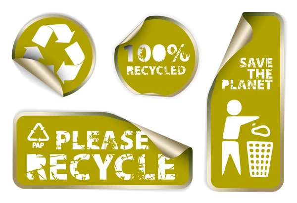 Odznaki etykiety i naklejki z recyklingu ikony — Wektor stockowy