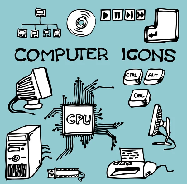 Conjunto de iconos de ordenador dibujados a mano — Vector de stock