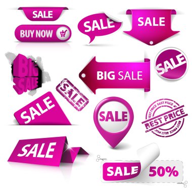 Collection of vector purple sale tickets, labels, stamps, stickers clipart