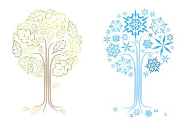 vector oak tree in different seasons clipart