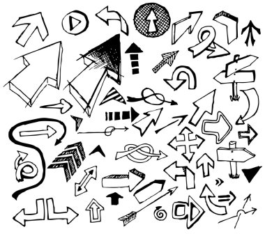 Big set of various black doodle arrows clipart