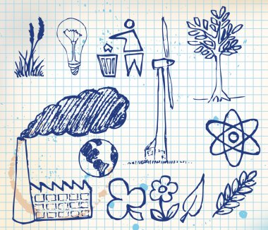 Set of ecology hand-drawn icons clipart