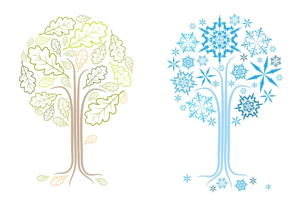 Vector oak tree in different seasons — Stock Vector