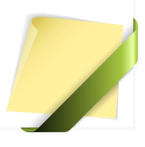 Prázdný zelený koutek stuha drží žlutý papír — Stockový vektor