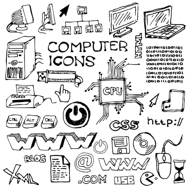 Conjunto de ícones de computador desenhados à mão —  Vetores de Stock