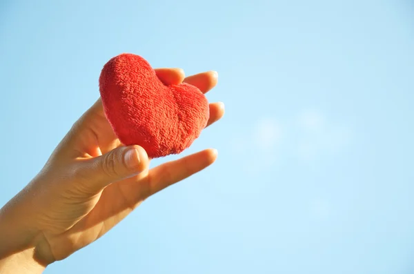 stock image Female hand holding red heart