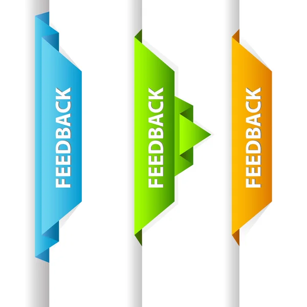 Feedback Etiquetas de Origami / Adesivos na borda da página web —  Vetores de Stock