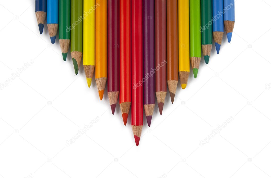 Arrow of colored pencils