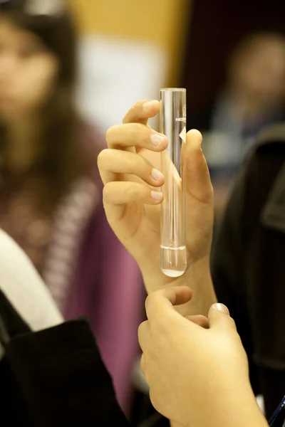 Chemiestudentin mit Reagenzglas — Stockfoto