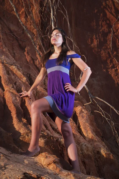 stock image Beautiful young girl with purple dress