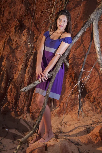 stock image Beautiful young girl with purple dress