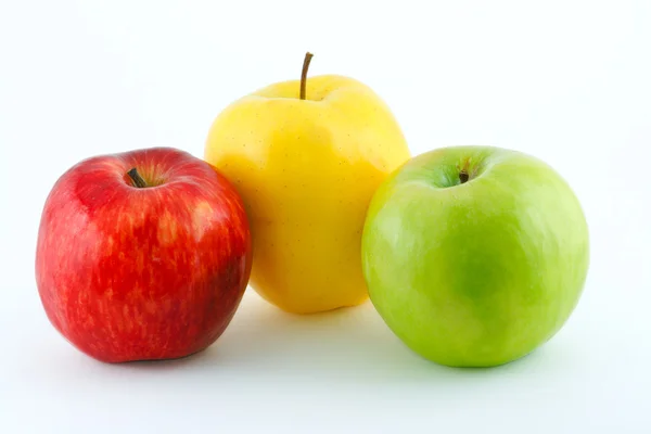 Červené, žluté a zelené šťavnatá jablka — Stock fotografie