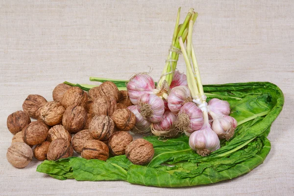 Den färska grönsaker och nötter från köksträdgården — Stockfoto