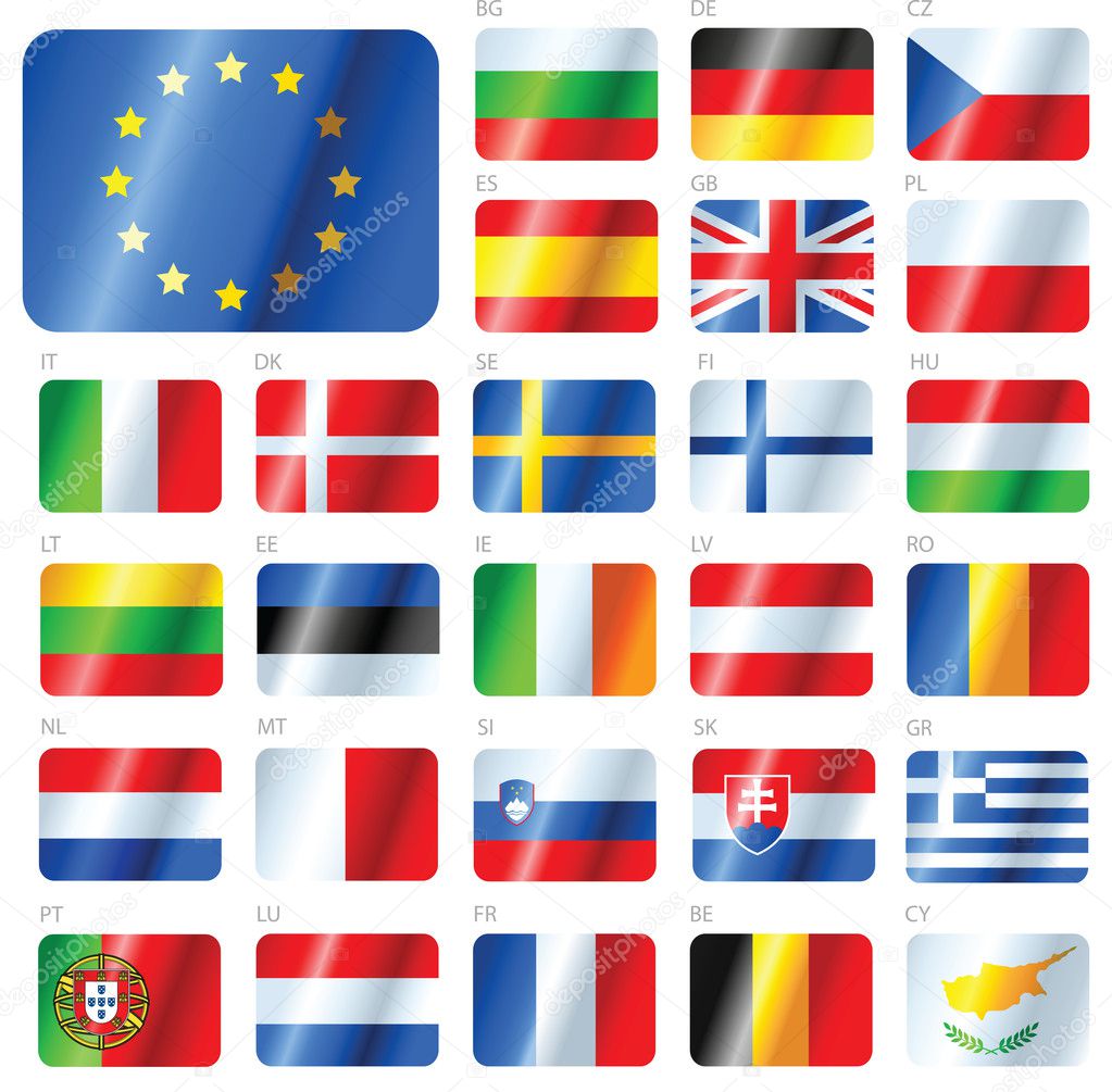 EUROPEAN UNION FLAGS - SET OF BUTTONS