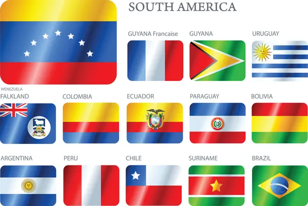 Drapeaux Amérique du Sud - ensemble de boutons — Image vectorielle