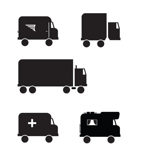 Cinco ícones de veículos de transporte — Vetor de Stock