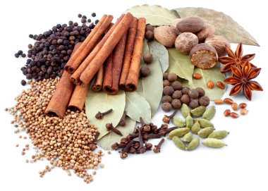 Various spices isolated over white background clipart